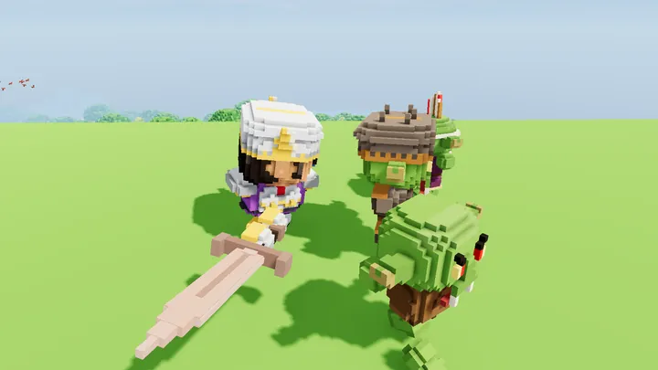 A greatsword's sweeping return through a pack of goblins